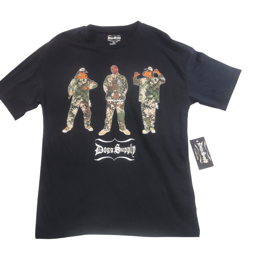 Dogg Supply by Snoop‎ Dogg Mens Black Graphic T-Shirt Digital Camo Small NWT